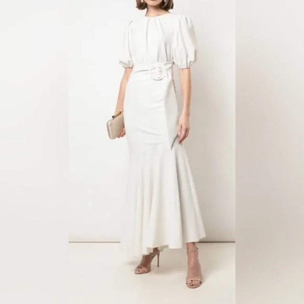 NWT | Sachin + Babi Camila Dress Ivory/White Asymmetrical Belted Midi  Size 12 - Picture 3 of 6
